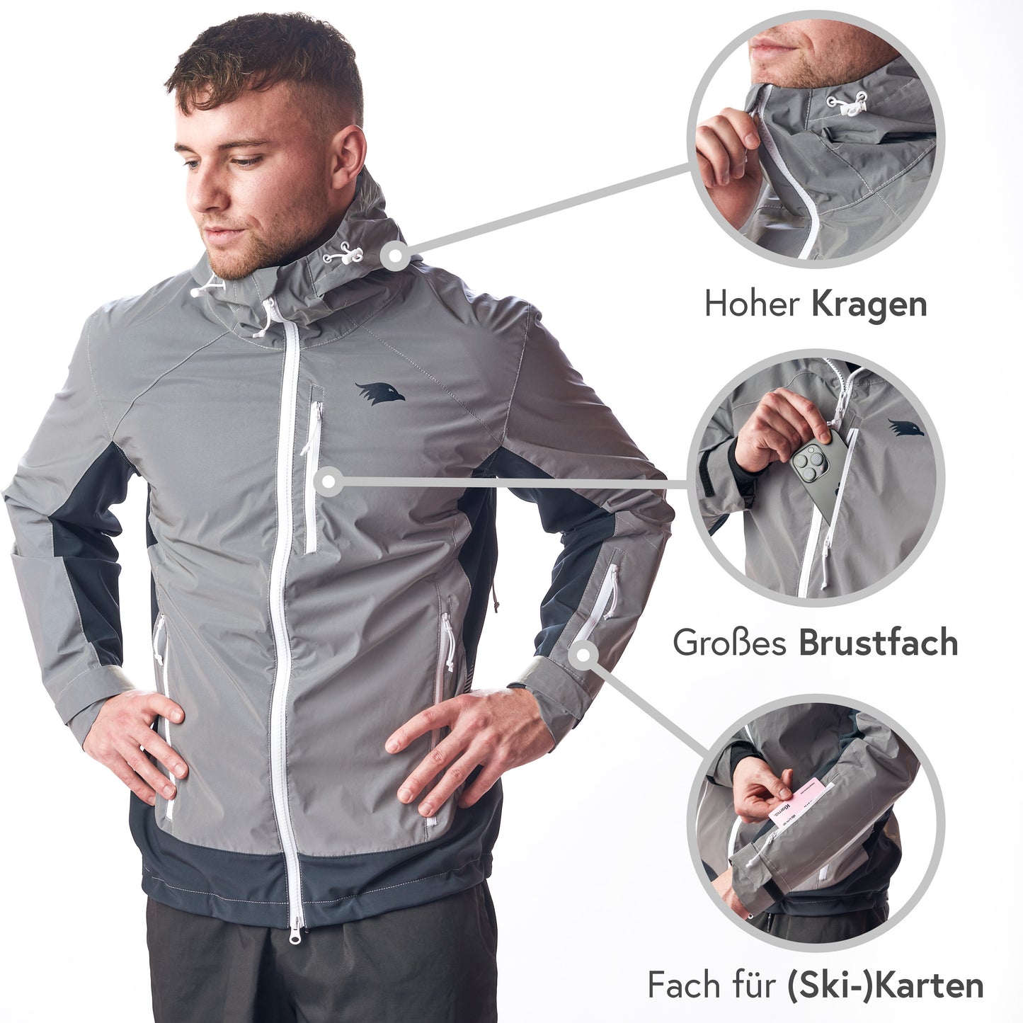 Valkental Vertex Jacket - Reflektierende Funktionsjacke für Herren - reflective grey